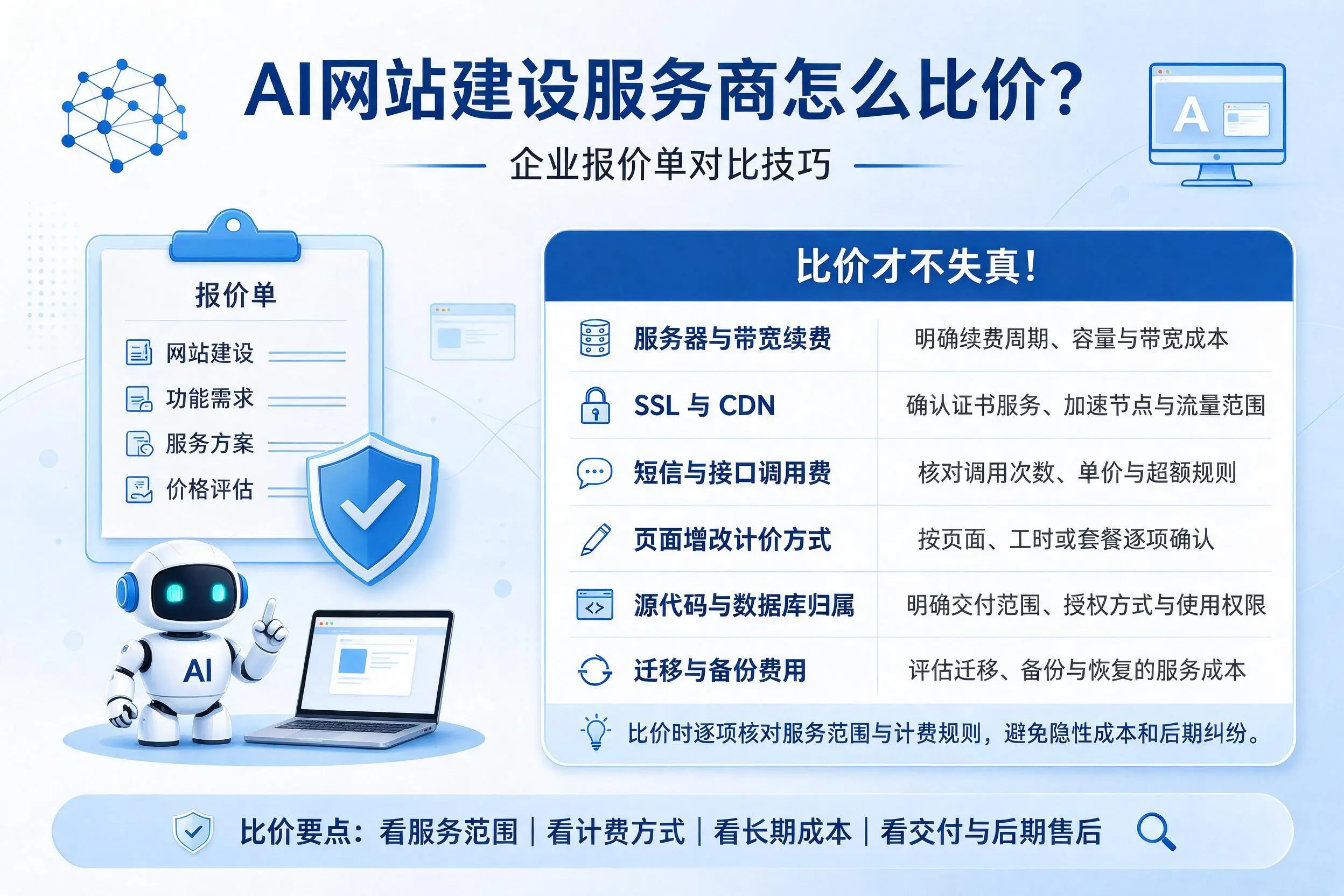 AI网站建设服务商怎么比价?南平企业报价单对比技巧